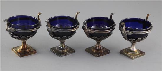 A set of four 19th century continental silver pedestal salts, height 9.2cm.